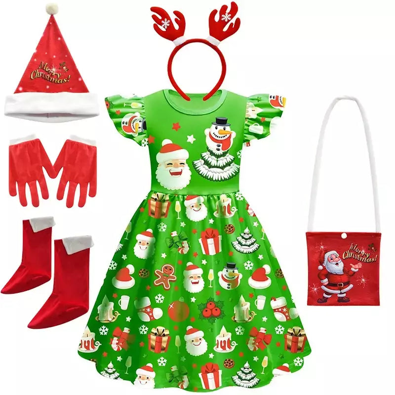 Novo natal meninas vestido carta papai noel impressão carnaval festa crianças roupas de natal masquerade desempenho roupas infantis