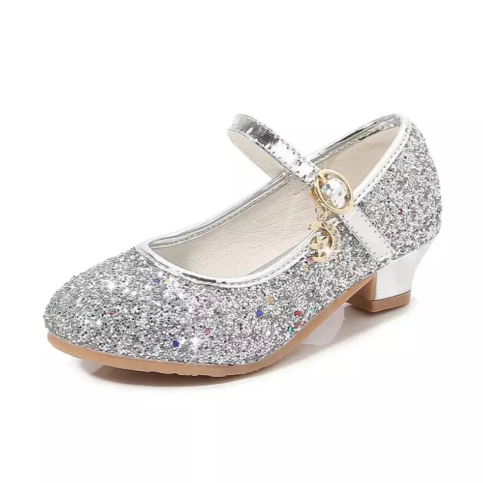 Meninas sapatos crianças salto alto glitter sandálias de cristal moda fivela crianças princesa sapato dança estudante desempenho sapatos de couro