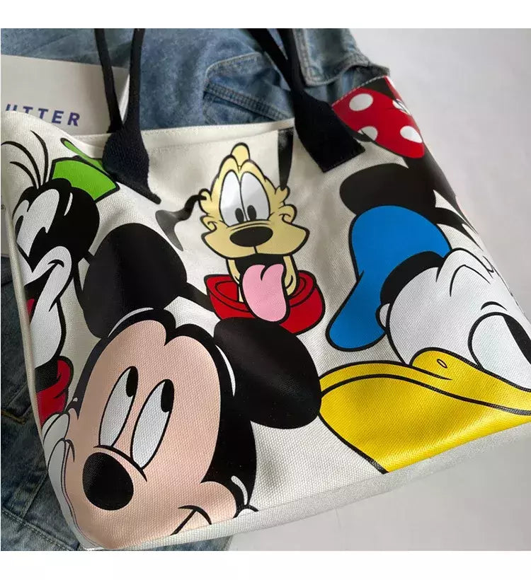 Bolsa de Ombro Disney-Mickey para mulheres, sacola versátil, bolsa de classe estudantil, grande capacidade, casual, desenhos animados, na moda