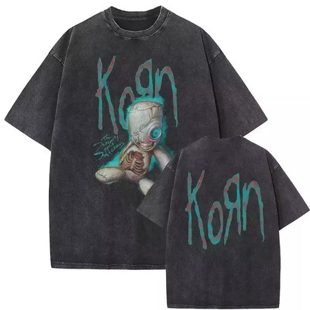 Camisetas com estampa de esqueleto masculinas, banda de rock vintage lavada, Korn caindo longe de mim, camiseta gótica, camiseta masculina extragrande, moda