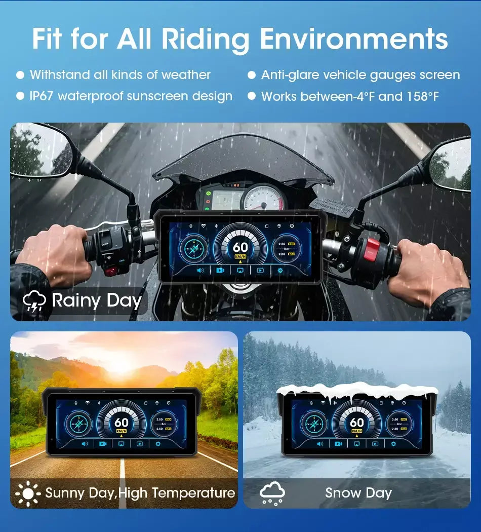 Jmcq portátil 8.1 polegada ip67 à prova dip67 água motocicleta 4k dvr navegação gps sem fio carplay android auto moto gravador monitor