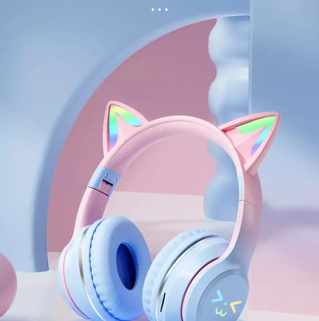Orelhas de gato fone de ouvido rgb luz sorriso rosto tws fone de ouvido gradiente novo fone de ouvido rosa menina presente adequado para qualquer telefone