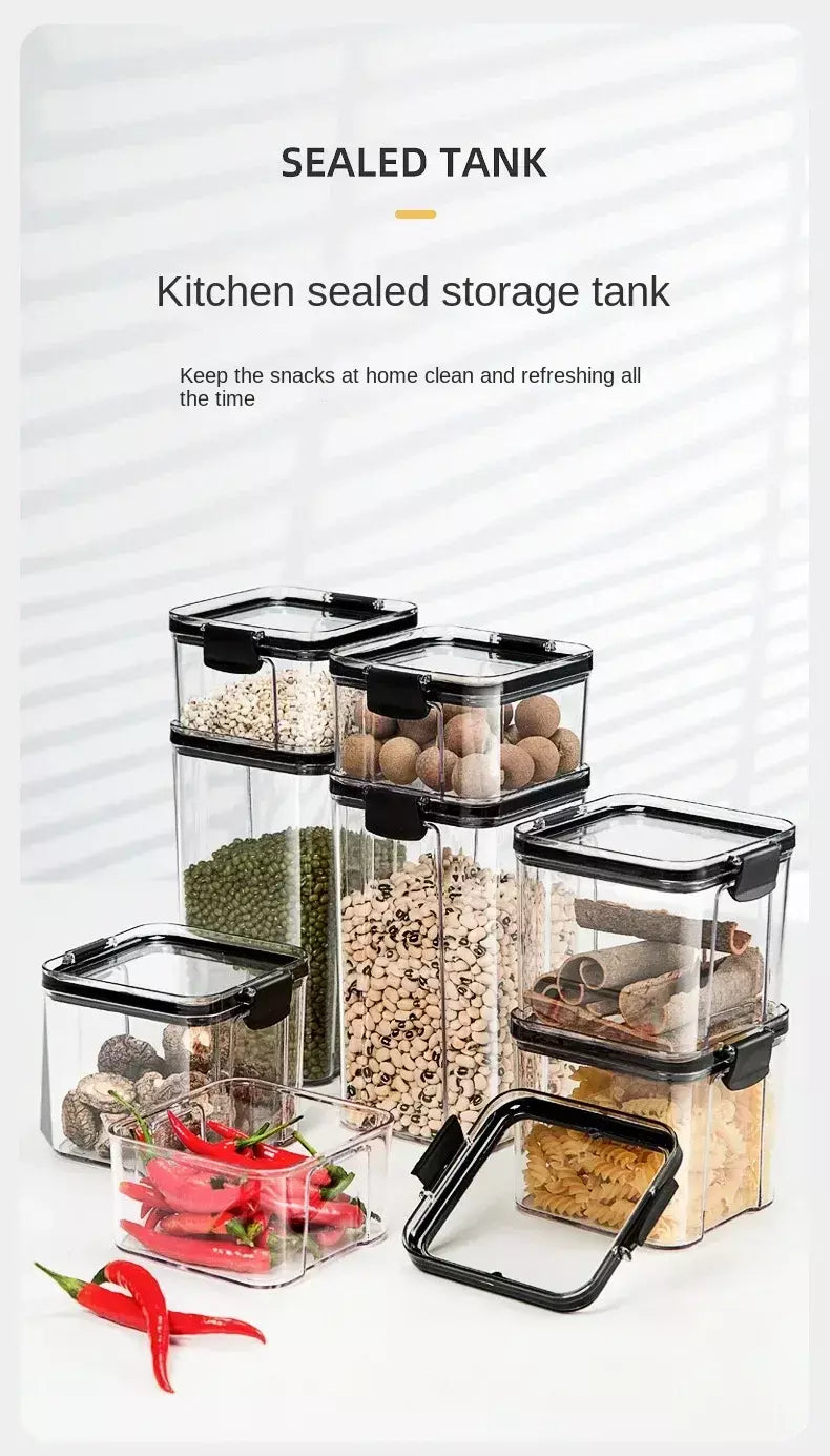 Conjunto de vasilhas de plástico herméticas para armazenamento de cozinha, grandes recipientes à prova de umidade para grãos, temperos e organizadores de despensa