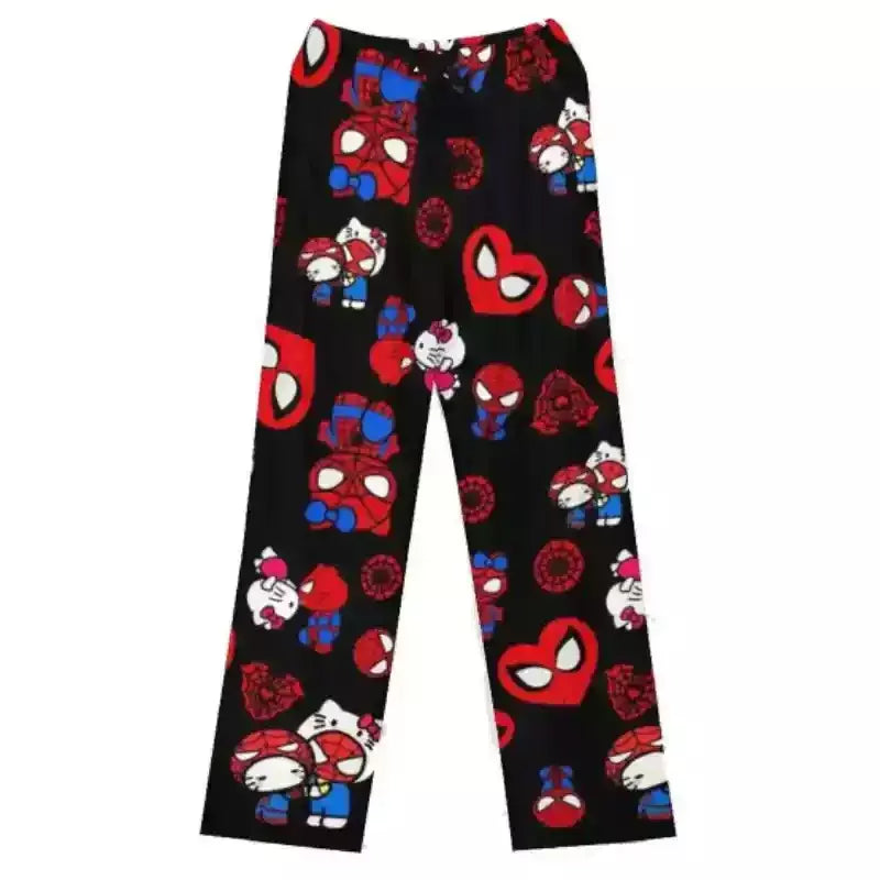 Olá kitty homem-aranha algodão solto senhoras calças de pijama calças de pijama feminino masculino dos desenhos animados sleep bottoms lounge wear menina sono