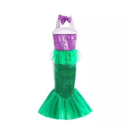 Meninas roxo-azul sereia ariel cosplay vestido de halloween vestido de festa de aniversário meninas praia vestido de férias