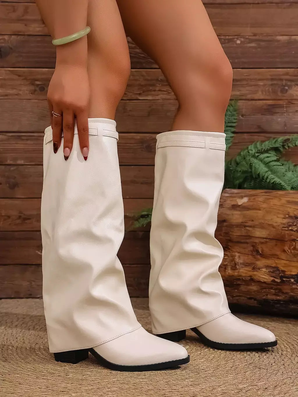 Moda plissada bota de salto alto outono novo tamanho grande estilo britânico calças de tubo alto bota feminina transfronteiriça lindamente