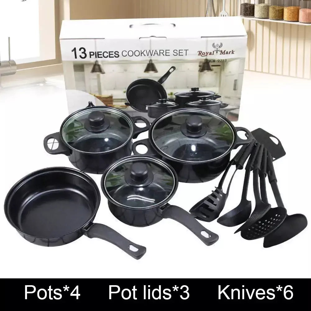 Conjunto de panelas antiaderentes de 12 peças, panela com tampa, pote de leite, frigideira de pedra maifan, conjunto de panelas para todos os fogões