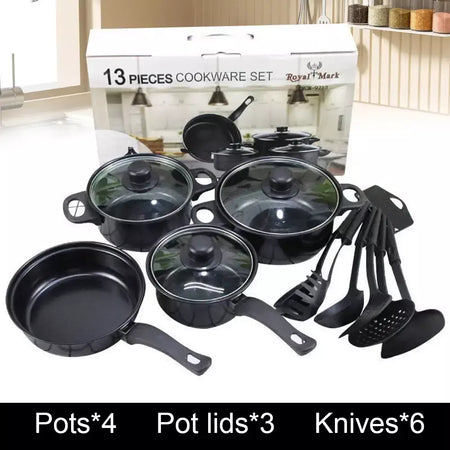 Conjunto de panelas antiaderentes de 12 peças, panela com tampa, pote de leite, frigideira de pedra maifan, conjunto de panelas para todos os fogões
