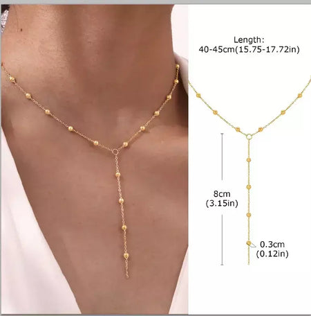 Colar lariat de aço inoxidável banhado a ouro, colar longo delicado colares laryered para mulheres meninas, pingente de gota em forma de y