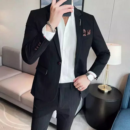 (Blazer + calças) high-end marca formal negócios xadrez terno dos homens noivo vestido de casamento cor sólida palco desempenho smoking S-7XL