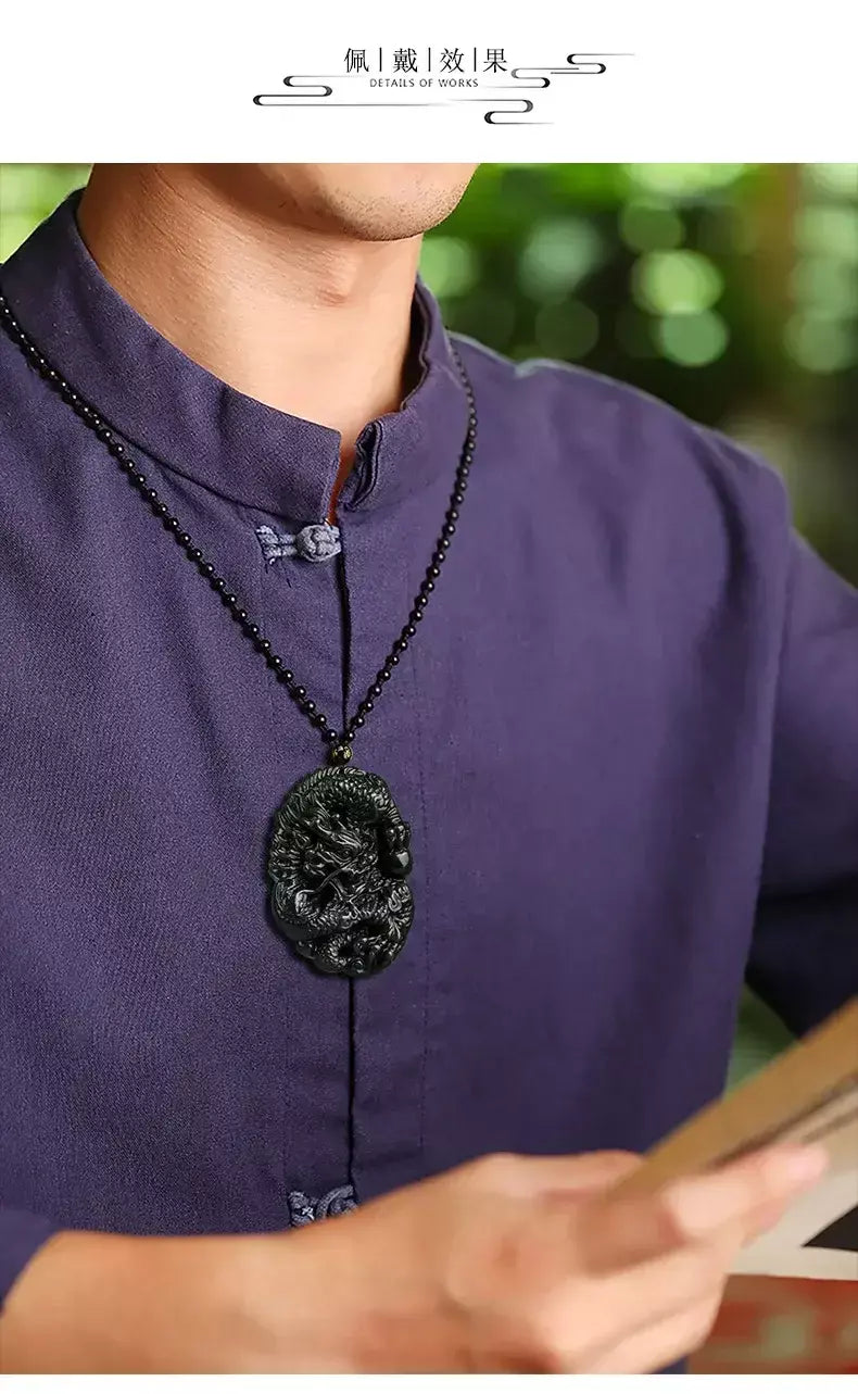 Velho hotan jade ciano pingente jadeite dragão rei marca zodíaco colar dominador masculino mão esculpida jóias presente high-end