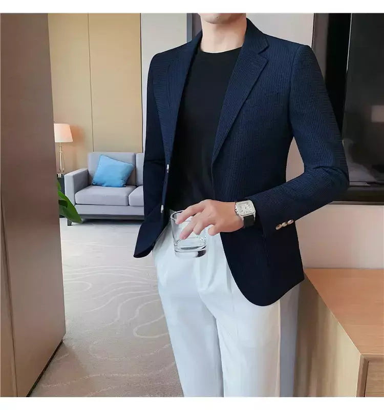 Casaco de peito único masculino, blazer slim fit, blazers grandes, casacos elegantes de luxo, outwear casual coreano para casamento