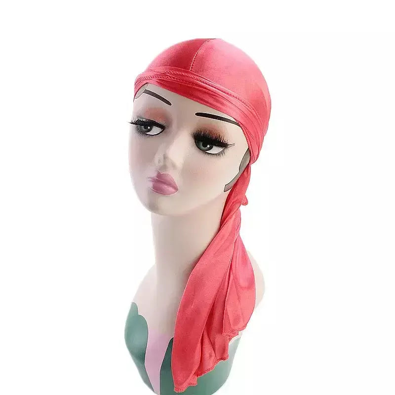 Elasticidade baotou boné faixas de cabelo simulação sedosa durag cauda longa chapéu pirata bandana turbante para crianças criança fita acessórios