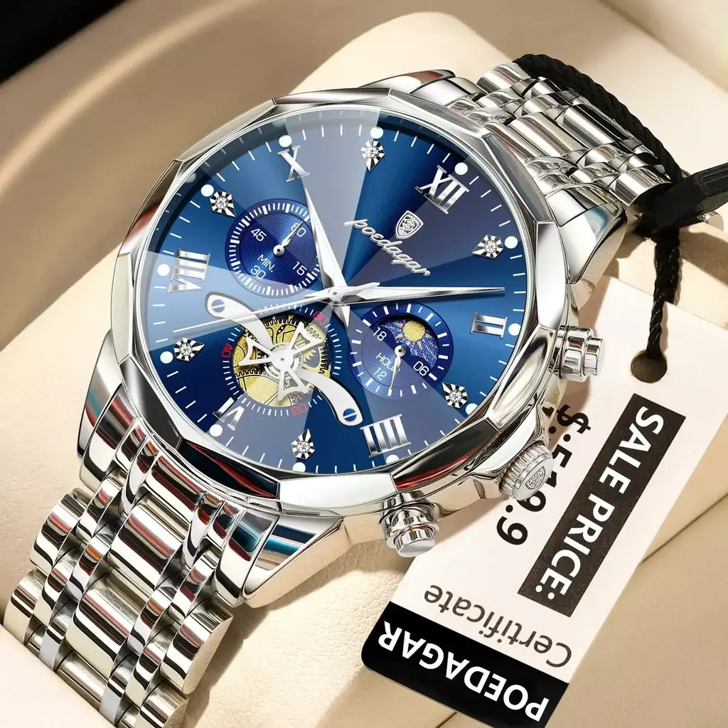 Poedagar luxo relógio masculino topo original à prova dwaterproof água luminosa cronógrafo homem relógio de pulso aço inoxidável quartzo relógios masculinos reloj