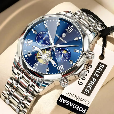 Poedagar luxo relógio masculino topo original à prova dwaterproof água luminosa cronógrafo homem relógio de pulso aço inoxidável quartzo relógios masculinos reloj