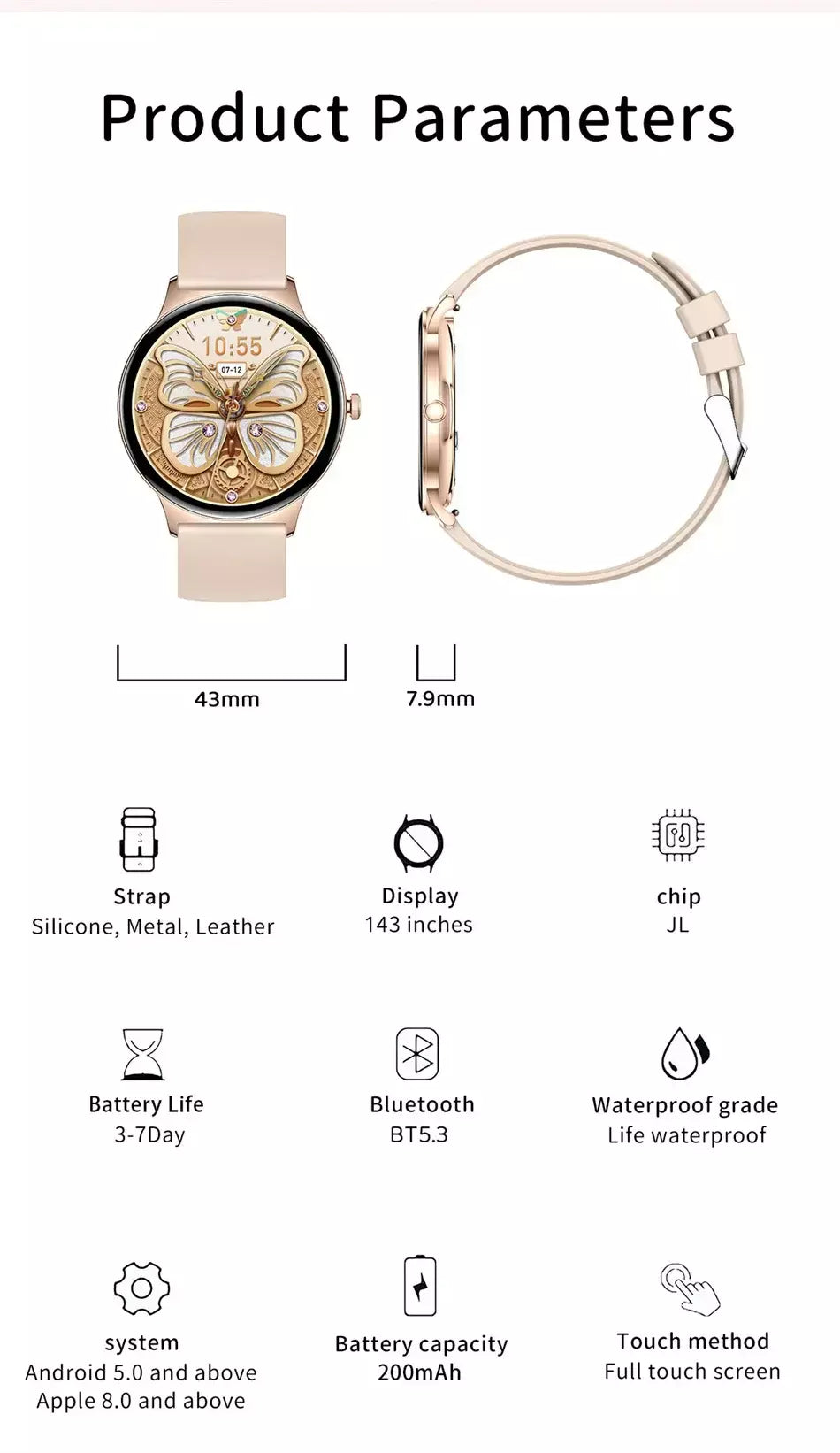 Para huawei novo ultra fino amoled relógio inteligente tela feminina sempre exibir tempo freqüência cardíaca bt chamando high-end moda smartwatch