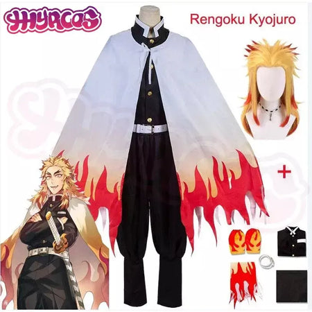 Anime rengoku kyojuro cosplay trajes trem mugen demônio slayer kimetsu não yaiba robe ternos para adultos crianças perucas cos outfit festa