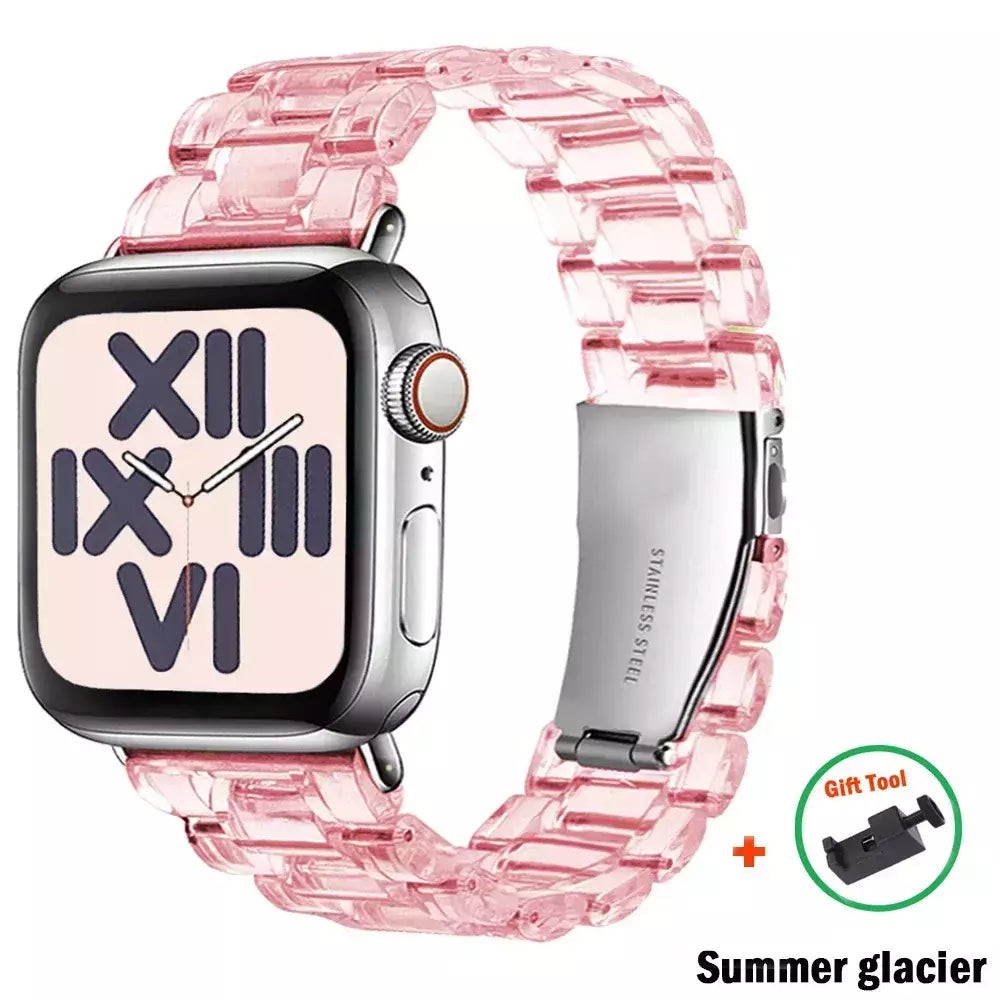 Pulseira Link Transparente para Apple Watch, Banda 44mm Ultra, 49mm, 41mm, 45mm, 40mm, 42mm, 38mm, iWatch Series 8, 7, 6, 5, 4, 3, SE