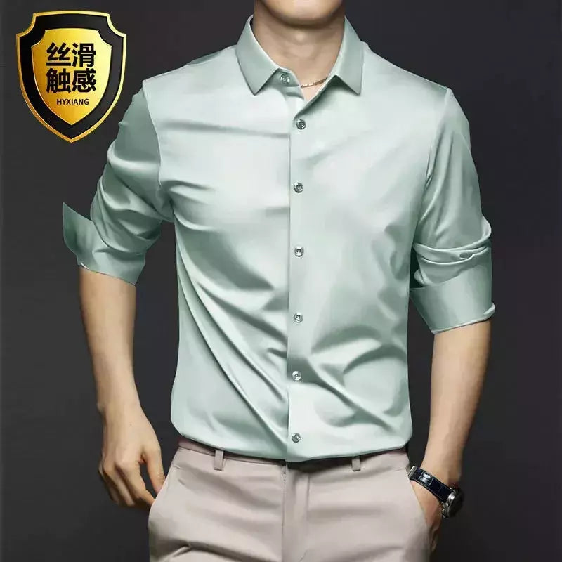 Camisa de manga comprida masculina, fato casual profissional, camisa branca, resistente a rugas sem ferro, vestido de negócios, high end, S-5XL
