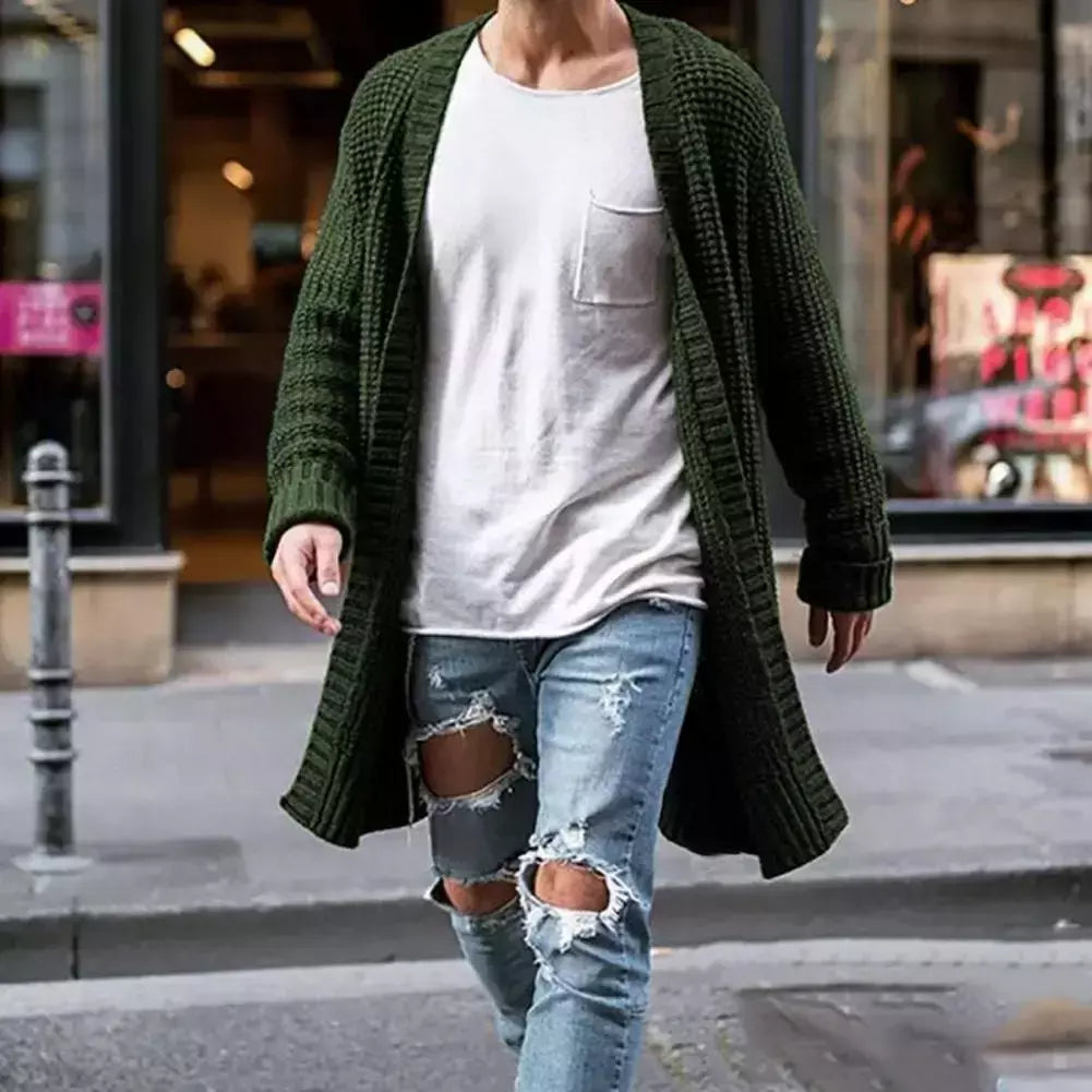 Cardigã de malha de algodão masculino, suéteres finos de manga comprida, outwear masculino monocromático, casaco quente, moda casual, novo, outono, inverno