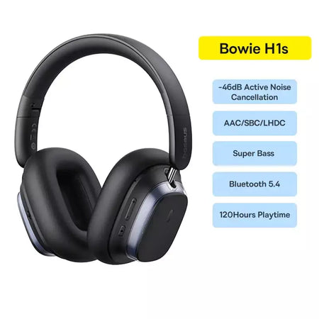 Baseus bowie h1s fones de ouvido sem fio bluetooth 5.4 cancelamento de ruído 46db sobre a orelha fone de ouvido de áudio espacial de alta resolução 120h tempo