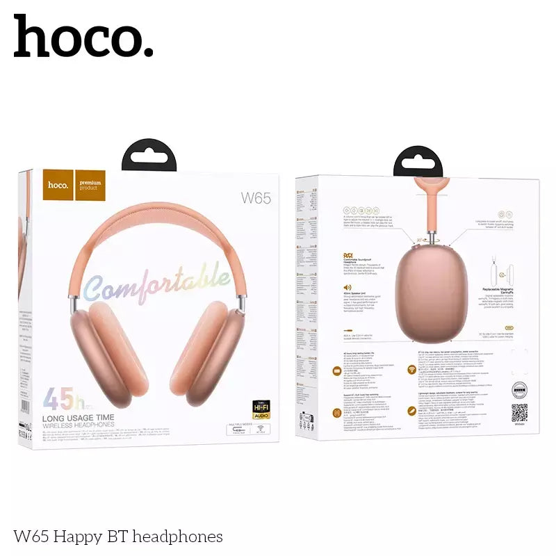Hoco w65 novo bluetooth 5.4 fone de ouvido sobre a orelha grandes fones alta fidelidade áudio música esporte jogos para iphone android com microfone