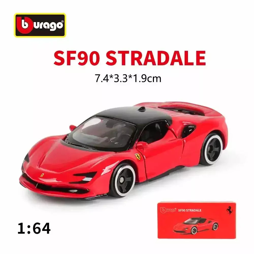 Coleção Ferrari Bburago 1:64 - modelos fundidos em liga LaFerrari 458 Enzo SF90, mini carros de simulação, conjunto de presente para adultos e crianças