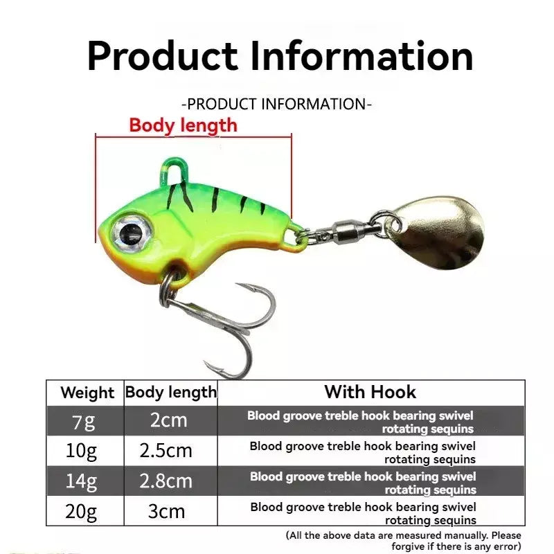 Isca de pesca 5g-20g oscilação rotativa metal vib vibração isca girador colher gabarito mar iscas artificiais duras lantejoulas enfrentar