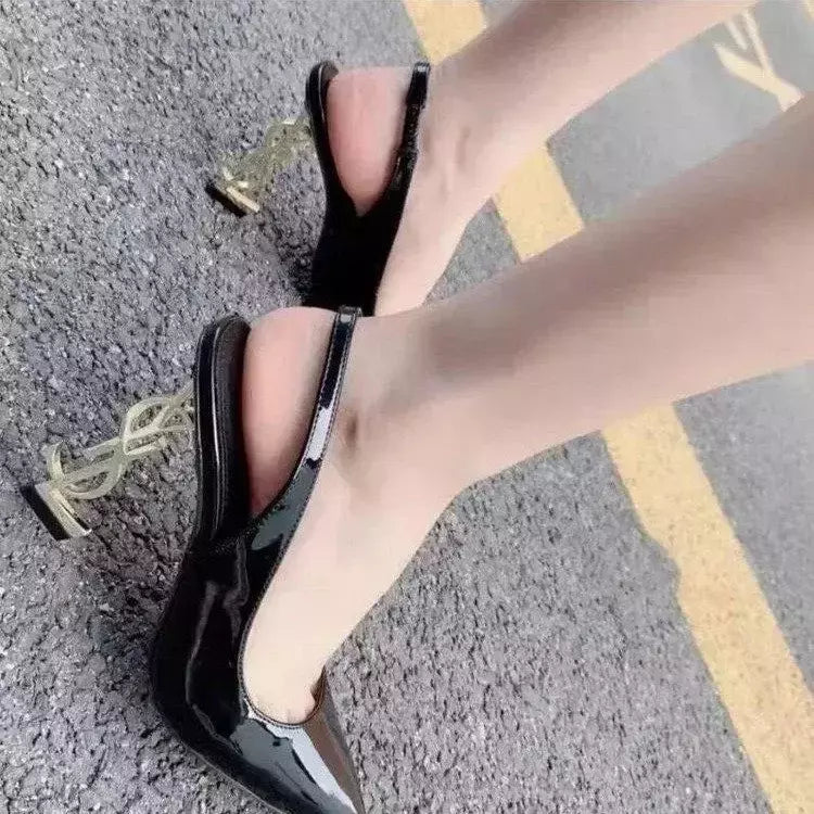 Salto alto com fivela para mulheres, linha em forma de letras, sandálias sensuais, sapatos da moda, verão, novo 2024
