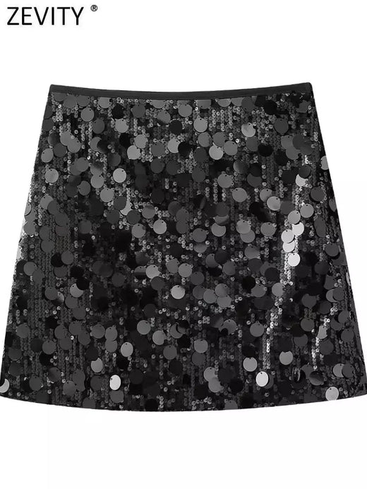 Mini saia de veludo com lantejoulas Zevity feminina, zíper lateral chique feminino, saias lápis, bainha Shinning, nova moda, QUN255