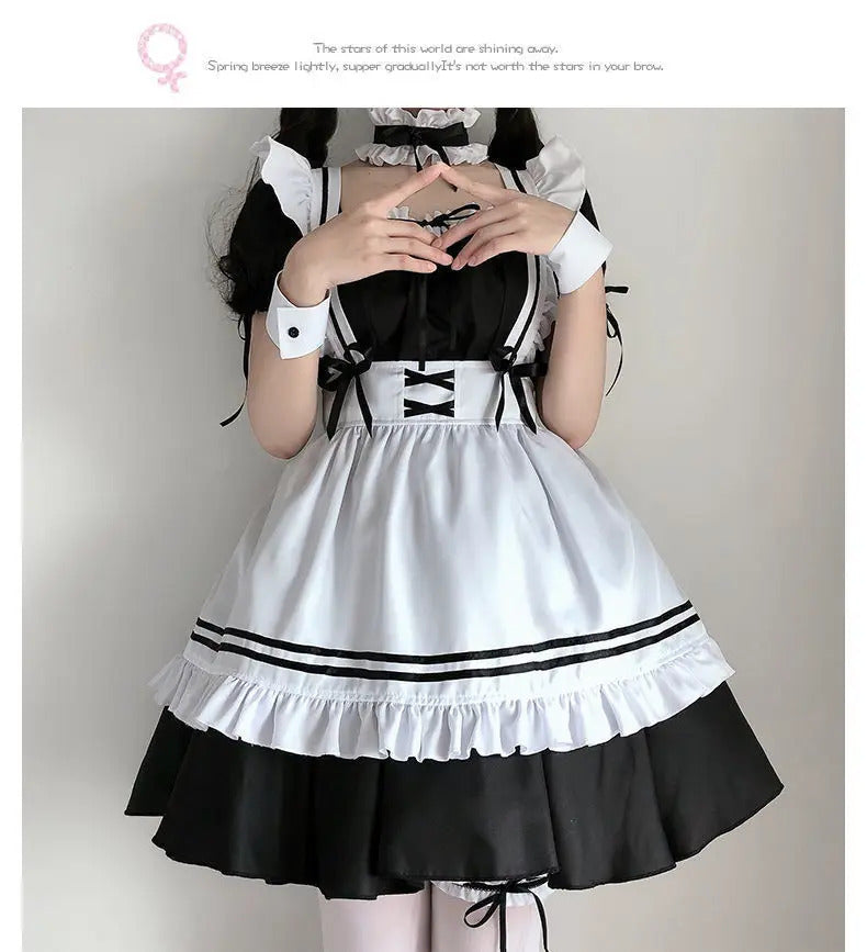 Preto branco lolita empregada traje cosplay trajes bonito vestido sexy avental francês uniforme café empregada festa saia roupas femininas