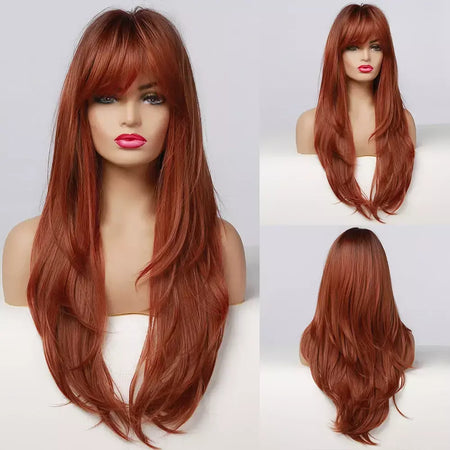 Louis ferre longo ombre loira perucas sintéticas com franja para mulheres onda natural penteado fibra resistente ao calor cosplay perucas marrons