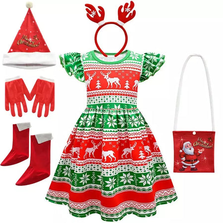 Novo natal meninas vestido carta papai noel impressão carnaval festa crianças roupas de natal masquerade desempenho roupas infantis