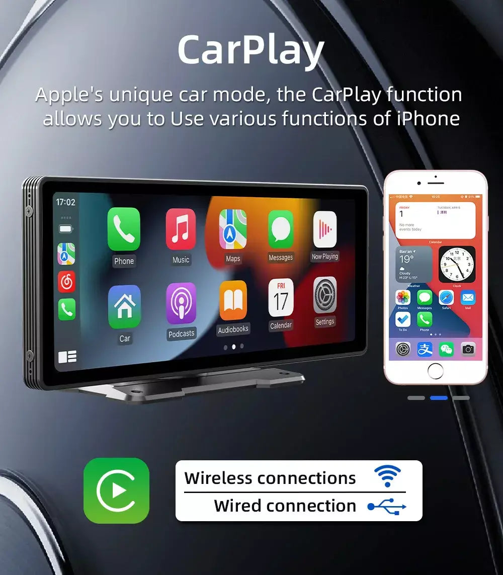 Bqcc 10.26 Polegada portátil sem fio carplay tela hd câmera de ré traseira rádio do carro dvr mp5 multimídia player vídeo android auto