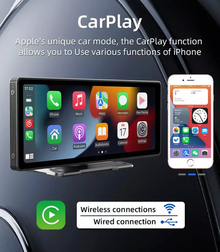 Bqcc 10.26 Polegada portátil sem fio carplay tela hd câmera de ré traseira rádio do carro dvr mp5 multimídia player vídeo android auto