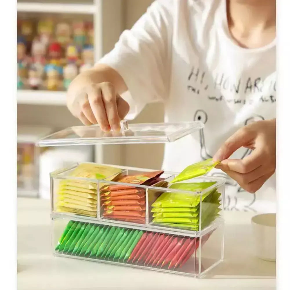 Transparente Acrílico Tea Bag Organizador, Caixa de armazenamento, classificar e organizar, Sala Prateleiras, 22*8.5*5.5 cm
