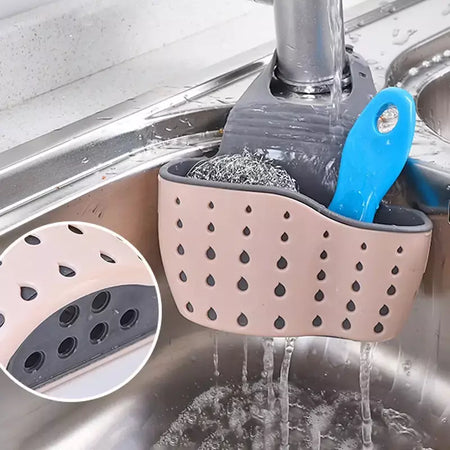 Casa cesta de drenagem de armazenamento titular pia da cozinha ajustável sabão esponja shlf pendurado drenagem cesta saco acessórios cozinha