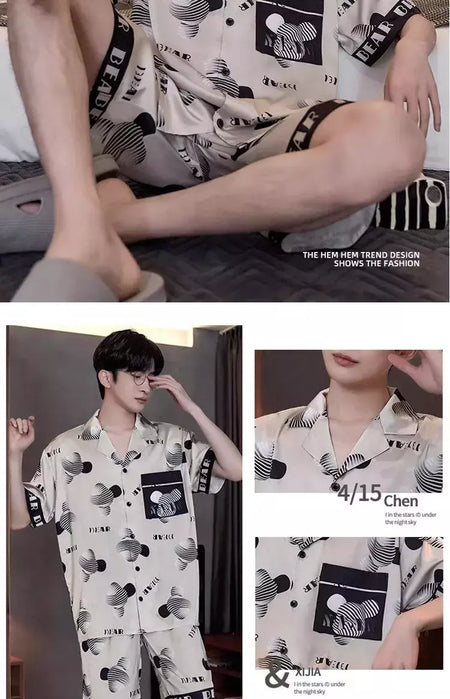 Pijama de seda gelo de duas peças masculino, shorts de manga curta, seção fina, estudante, terno homewear adolescente, verão, novo