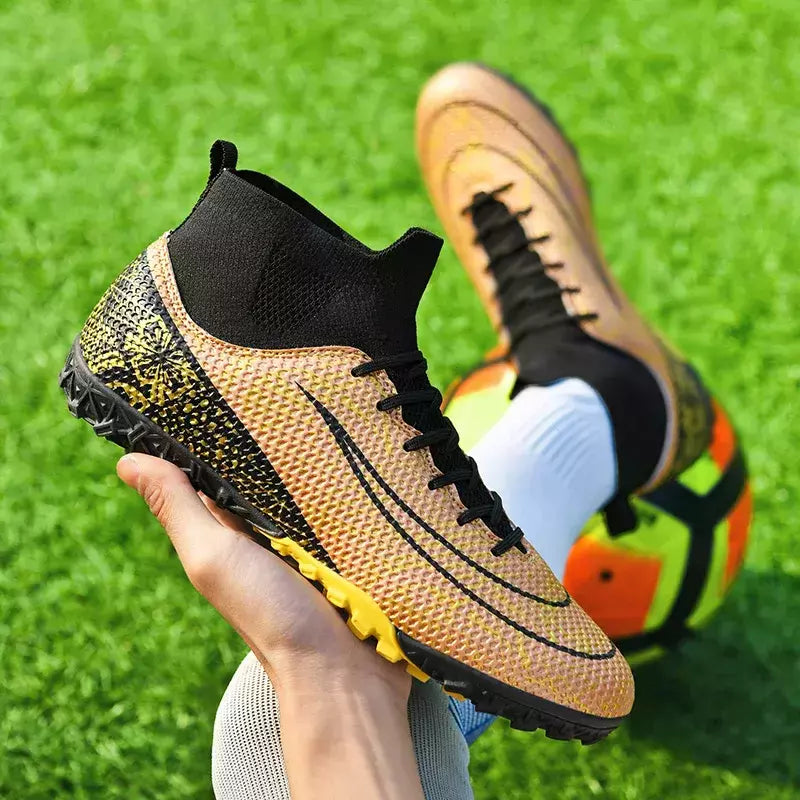 Botas de futebol masculinas longas, grama artificial, tênis de futsal, esportes ao ar livre, crianças, tênis de futebol para meninos, original, sociedade