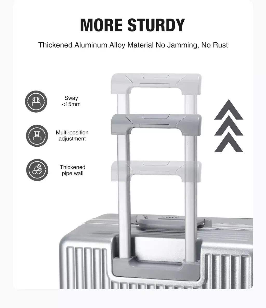 AIWEINY 2025 Mala de viagem rígida com estrutura em alumínio, resistente à pressão, com rodas omnidirecionais silenciosas de 360°, suporte para copos e prateleira, com fechadura TSA.