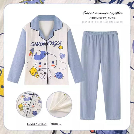 Sanrio Cinnamon Kuromi Pijama infantil, pijama solto, cardigã casual, manga longa, minha melodia, roupas de anime kawaii, gola aleta