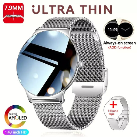 Para huawei novo ultra fino amoled relógio inteligente tela feminina sempre exibir tempo freqüência cardíaca bt chamando high-end moda smartwatch