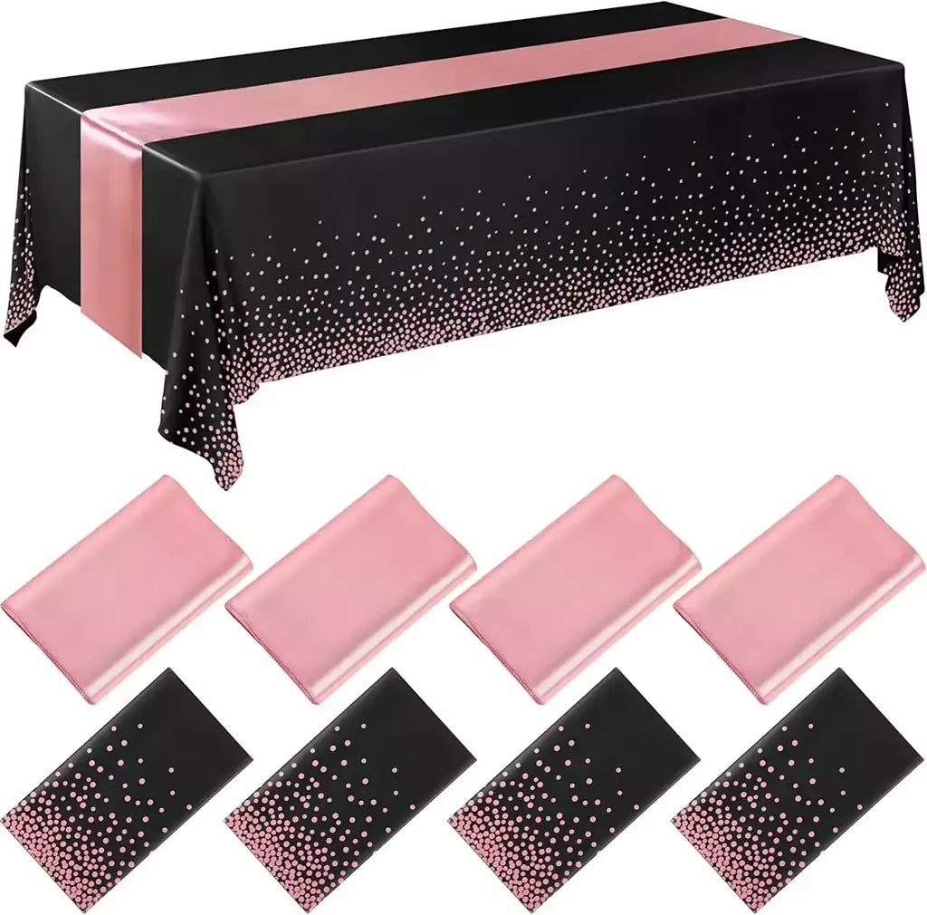 Toalha de mesa de plástico descartável ouro rosa 6 lugares capa de mesa 108 polegadas corredor de mesa de cetim para festa de casamento