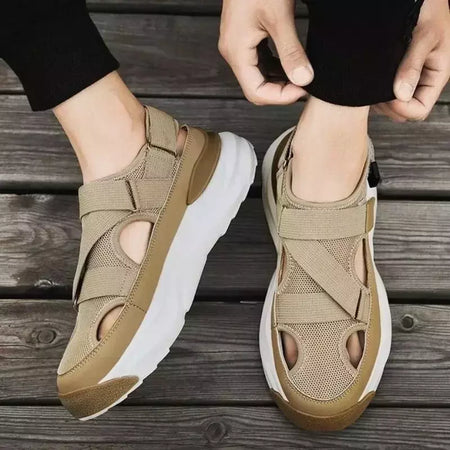 Sandálias de plataforma antiderrapante respiráveis masculinas, sapatos casuais ao ar livre, sandálias de praia, estilista masculino, novo, 2024