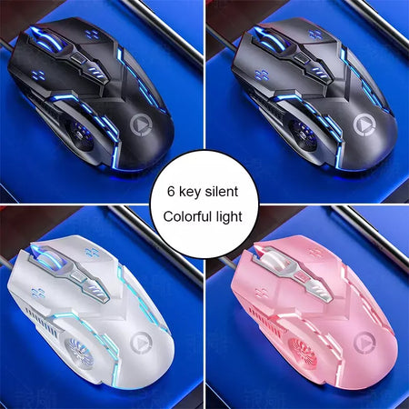 G5 mouse para jogos com fio, luz de fundo colorida, 6 botões, silencioso, 4 velocidades, 3200 dpi, rgb, mouse para jogos, computador, laptop
