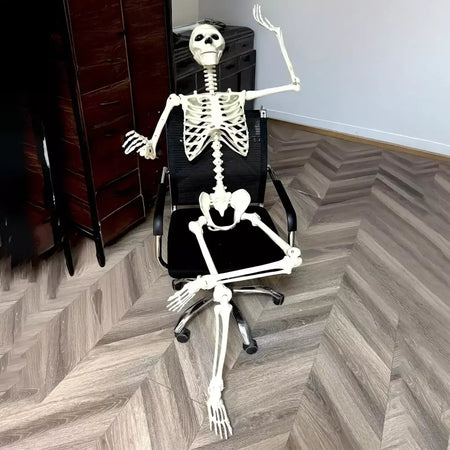 Esqueleto de halloween em tamanho real, esqueleto humano com articulações posáveis, resistente às intempéries, decoração de jardim, adereços fotográficos assustadores para feriados