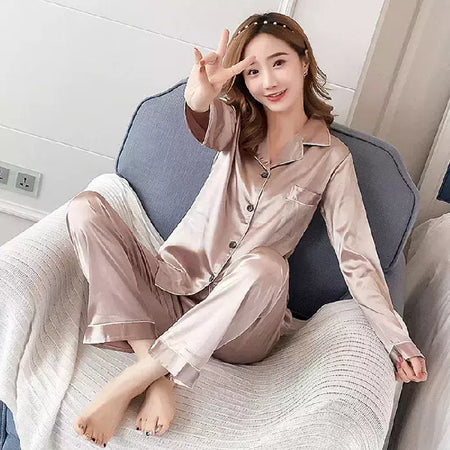 Pijama de seda gelo de mangas compridas feminino, tamanhos grandes, monocromático, casual, solto, preto, botões macios, cardigã, roupa de casa, pijamas, outono, inverno