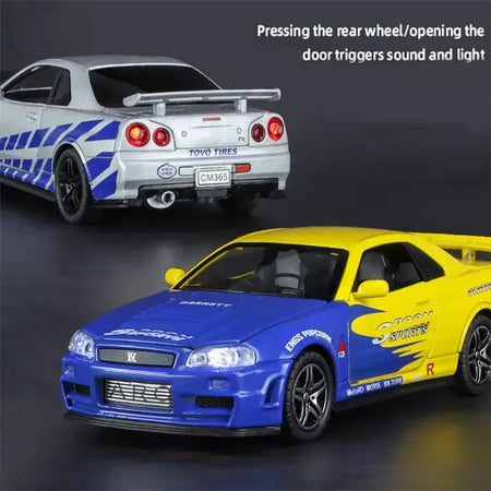 1:32 gtr r34 skyline simulação de liga rápida modelo de carro diecasts & veículos de brinquedo e carros furiosos decoração brinquedos para crianças menino