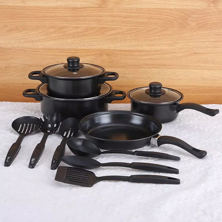 12pçs conjunto de panelas antiaderentes, pires, forno holandês, frigideira, conjuntos de cozinha, panela de indução e panela empilhável