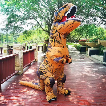 Adulto crianças trajes de dinossauro inflável terno vestido anime festa cosplay carnaval purim traje de halloween para homem mulher